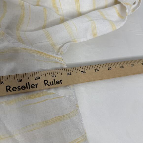 Garnet Hill Shirt Womens Large White Yellow Stripe Linen Button Down Tunic Top - Picture 6 of 7
